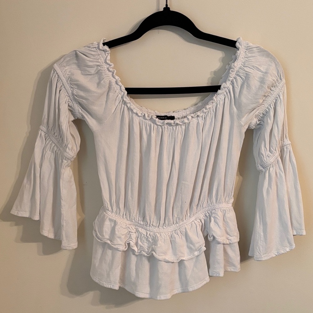 Forever 21 Cream Ruffled Blouse